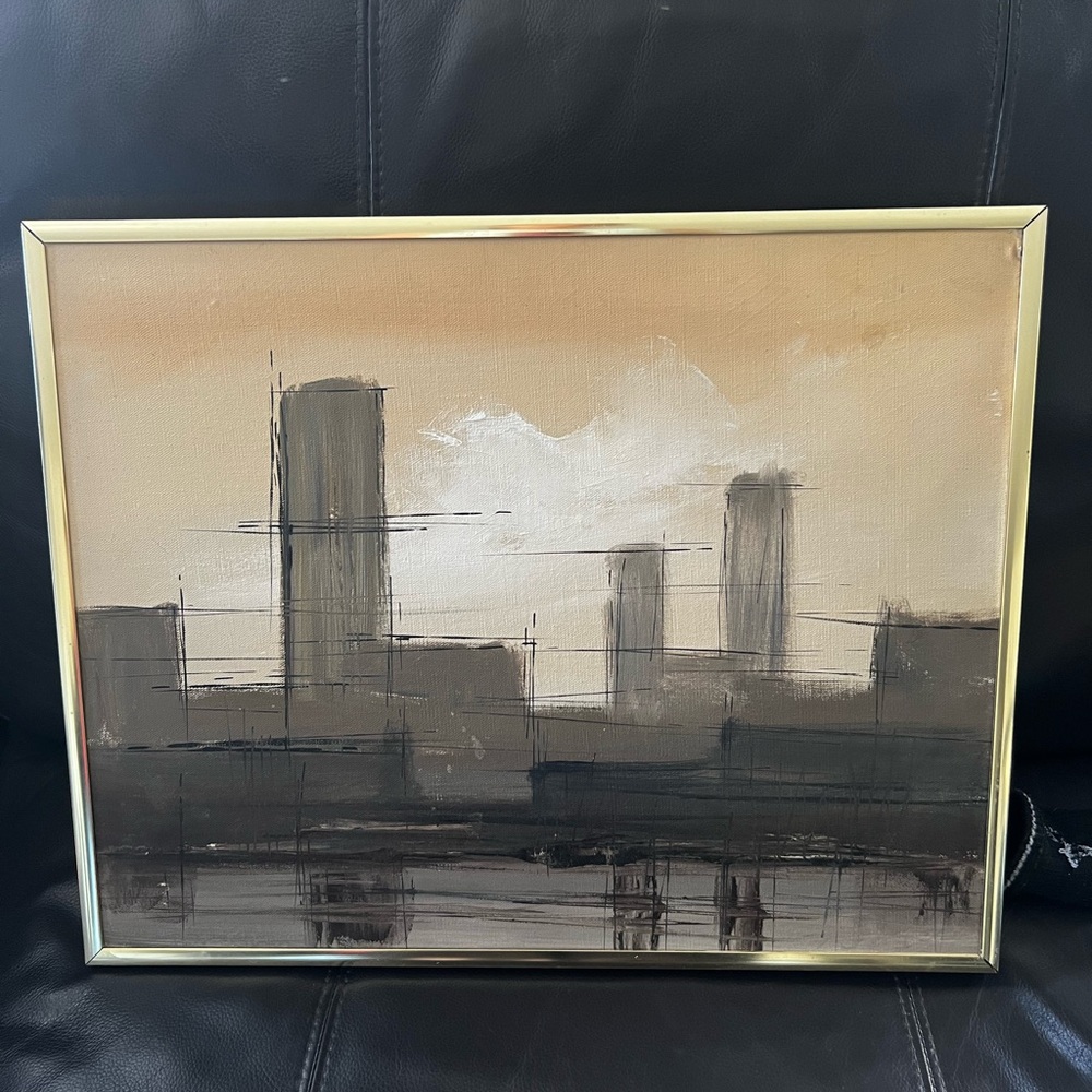 Contemporary Cityscape Canvas with Gold Frame